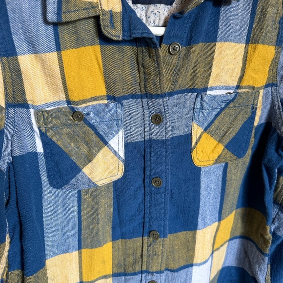 American Eagle Outfitters Blue and Yellow Plaid Button Down Flannel Size 8 - Picture 4 of 10